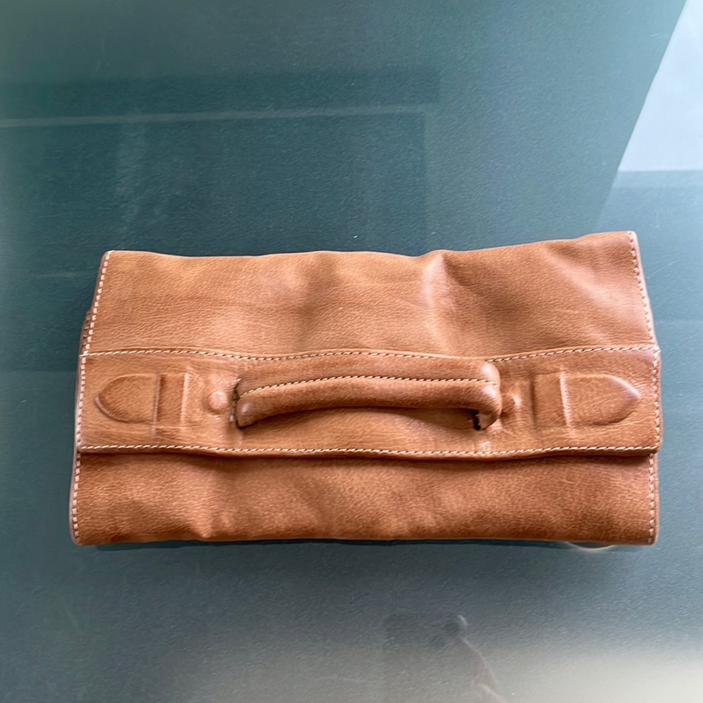 Thunderbolt Leather Medium Zipped Pouch -- Fair Isle Clutch brown